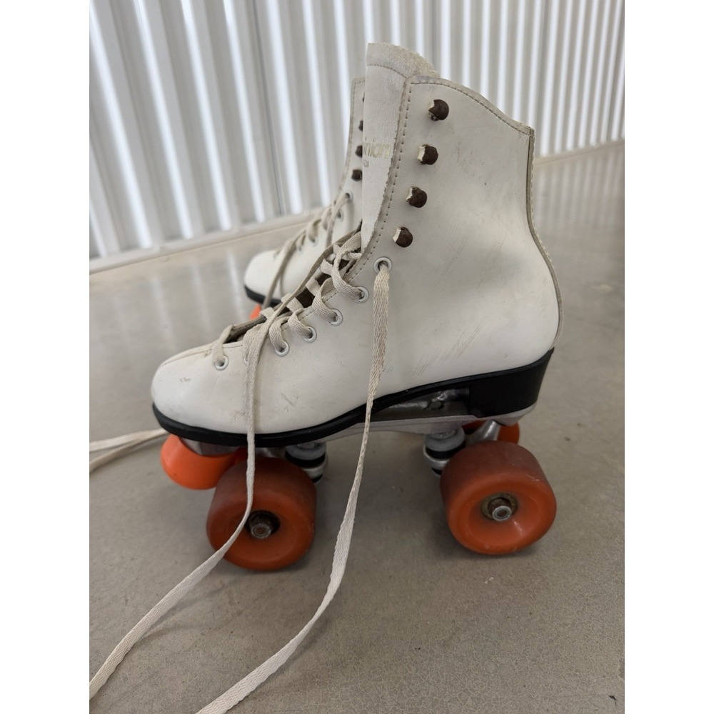 Vintage Dominion Canada White Quad Roller Skates Orange Wheels Retro